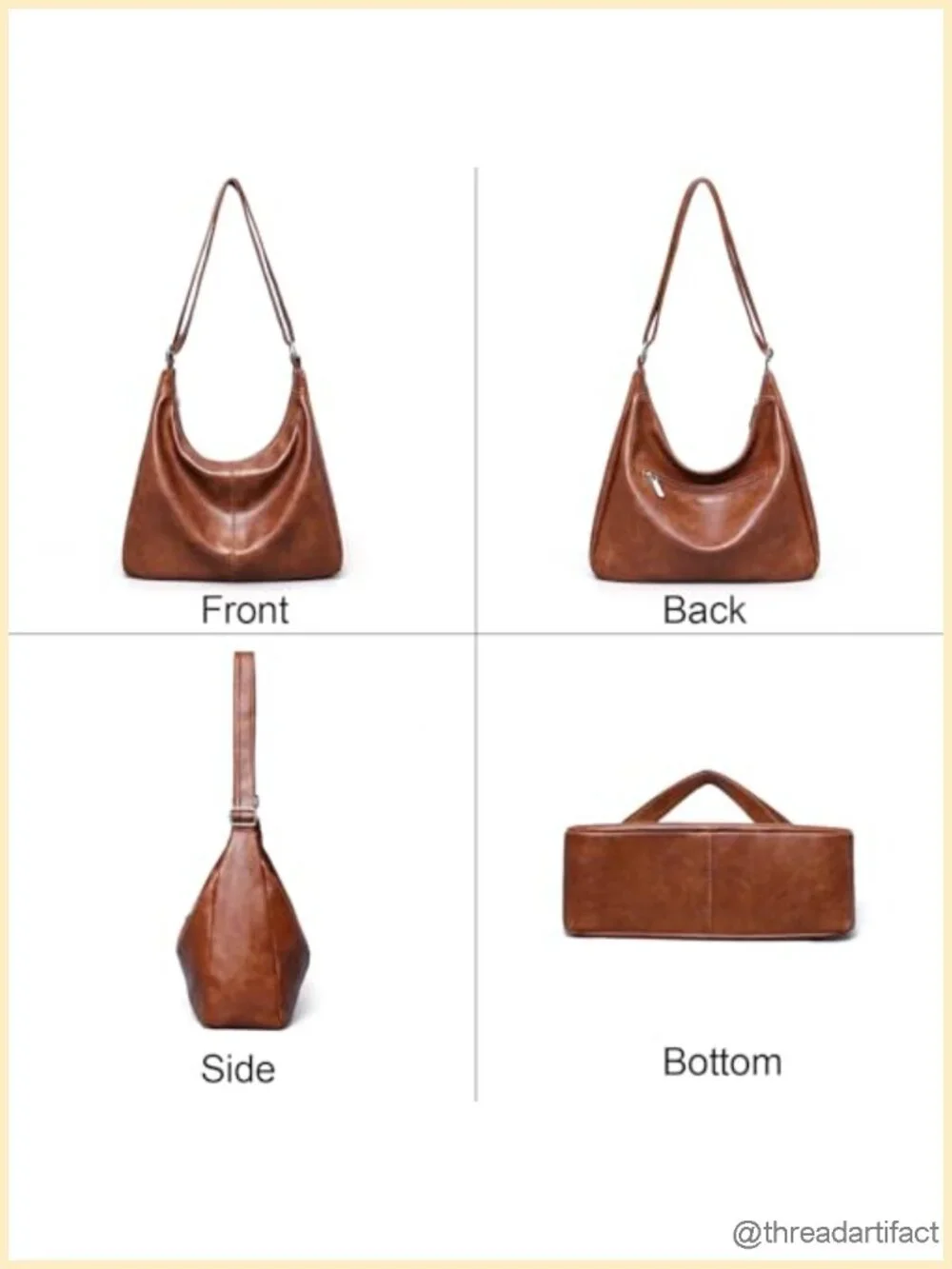 Vegan Leather Slouchy Hobo Bag Shoulder Tote Crossbody Purse